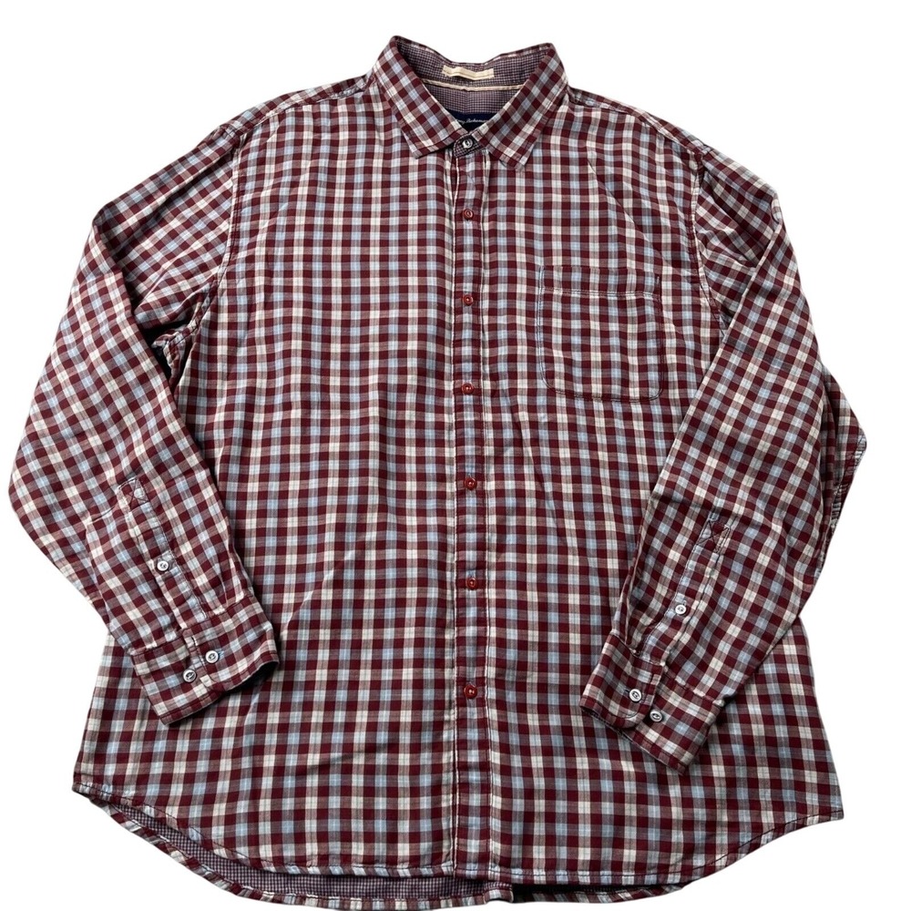 Tommy Bahama Shirt Mens 2XL Burgundy Plaid Copatana Long Sleeve Work Casual